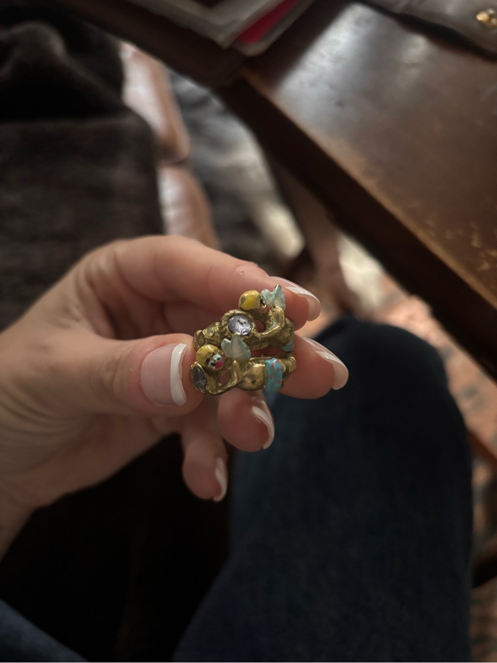 Susan Alexandra Gold Floral Cluster Ring with Pastel Accents - Picture 2 of 3
